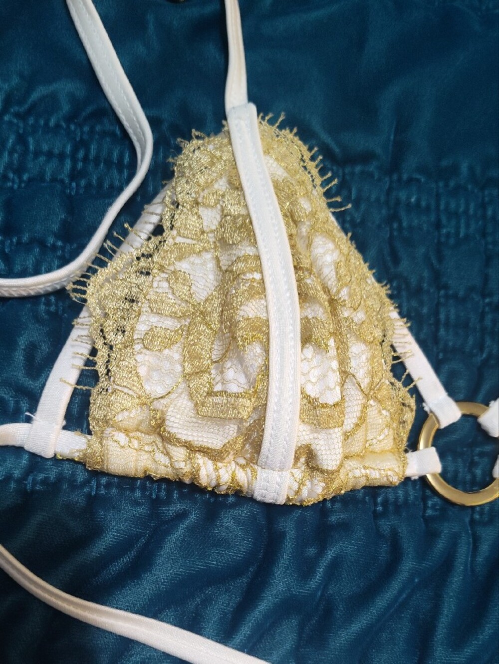 Beach Bunny White & Gold Lace Strappy Bikini - Picture 2 of 11